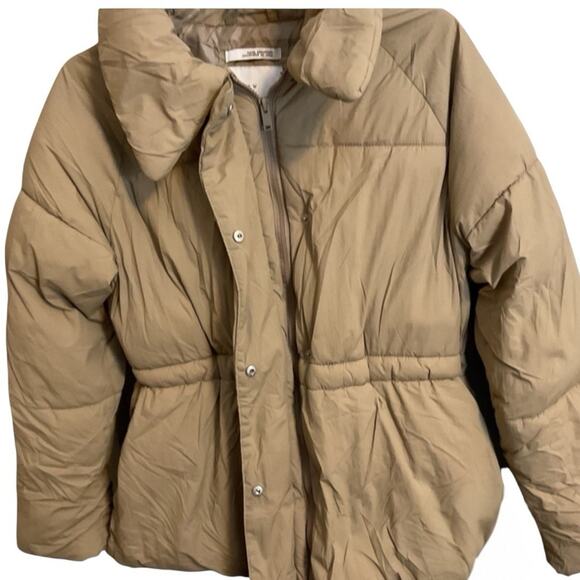 A New Day Tan Puffer Jacket Coat Women's SZ XS Mid Length Matte Warm Soft - Picture 6 of 10